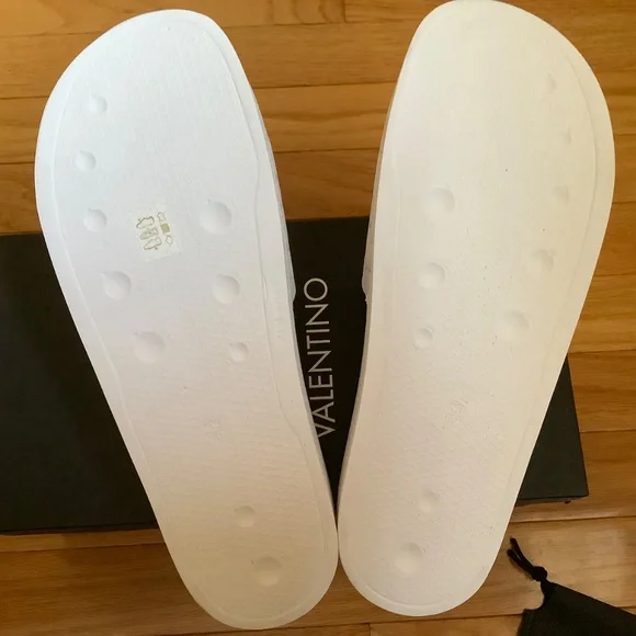 VALENTINO BY MARIO VALENTINO Eros Monogram Leather Slide Sandal Men White SZ 12